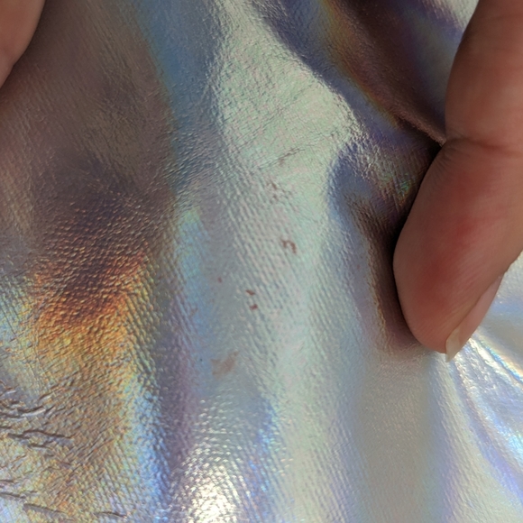 Holographic Metallic Silver Iridescent PU Leather Mini Skater Skirt Size M - Picture 11 of 11